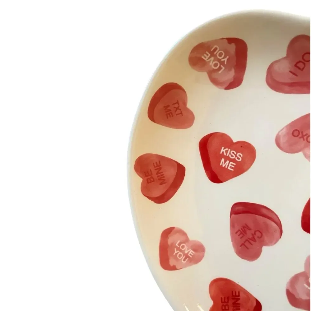4 Maxcera Conversation Heart Valentine Dinner Plates 10in Ceramic Red & White